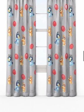 Bluey Kids Cartoon Dog & Balloon Window Curtains 24.8"L x 16.54"W